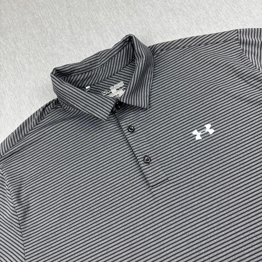Under Armour Shirt Mens Size 2XL Gray Polo Striped Performance Pullover Casual